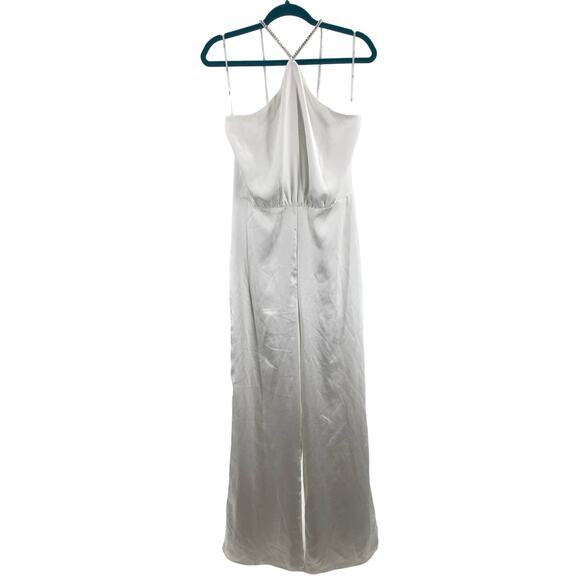 LULU'S Sz S Dose of Romance Ivory Satin Halter Wide-Leg Jumpsuit B169 *flaw - Picture 3 of 14